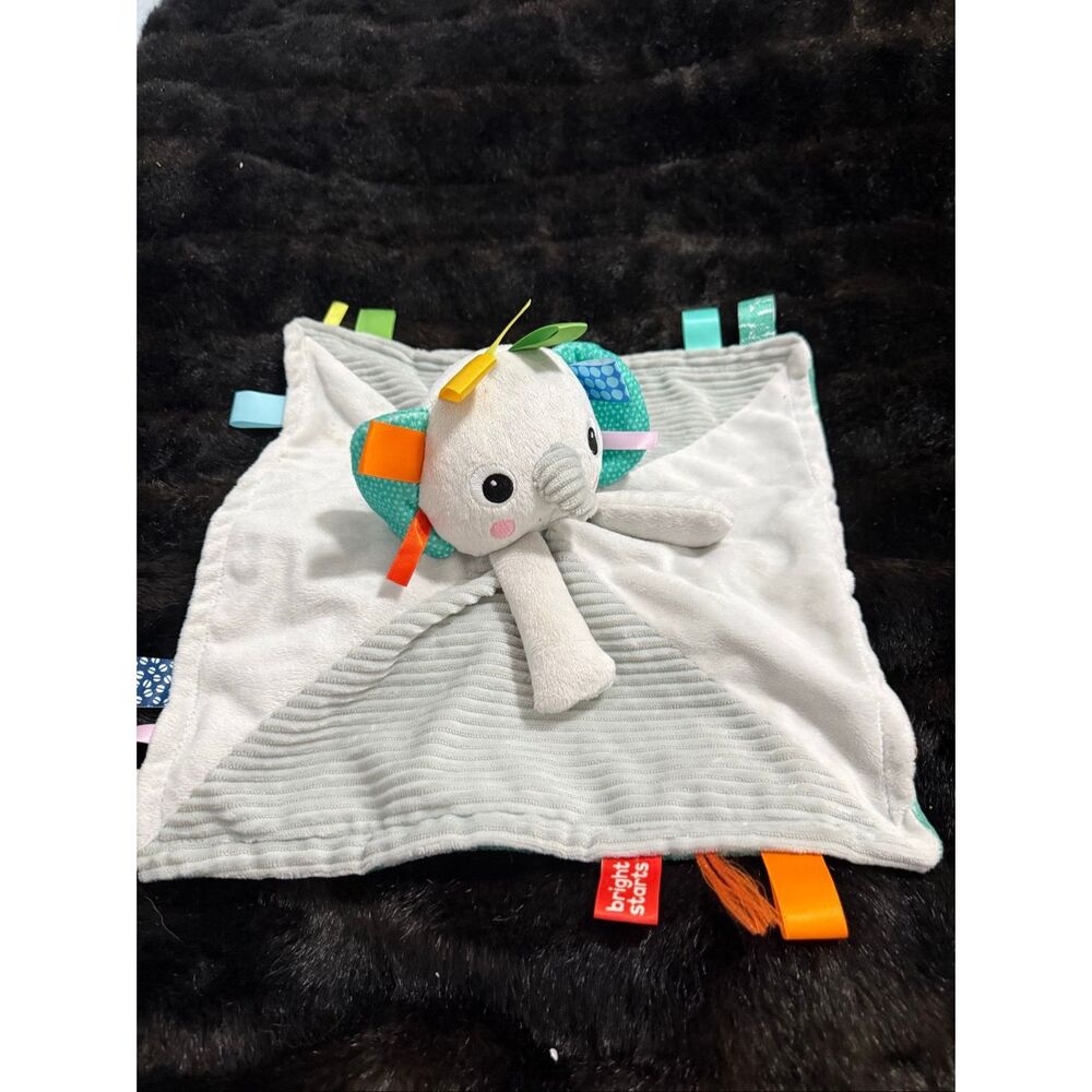 BRIGHT STARTS TAGGIES ELEPHANT BABY PLUSH GRAY SECURITY BLANKET LOVEY INFANT TOY